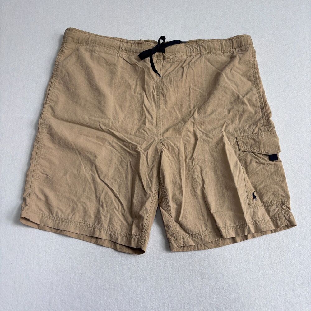 Polo Ralph Lauren Lined Swim Shorts Mens L Tan Cargo Pony Preppy Nylon Pull On